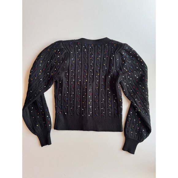 NWOT AQUA Black Rhinestone Studded Cable Knit Cardigan Sweater, Size S - Picture 8 of 10